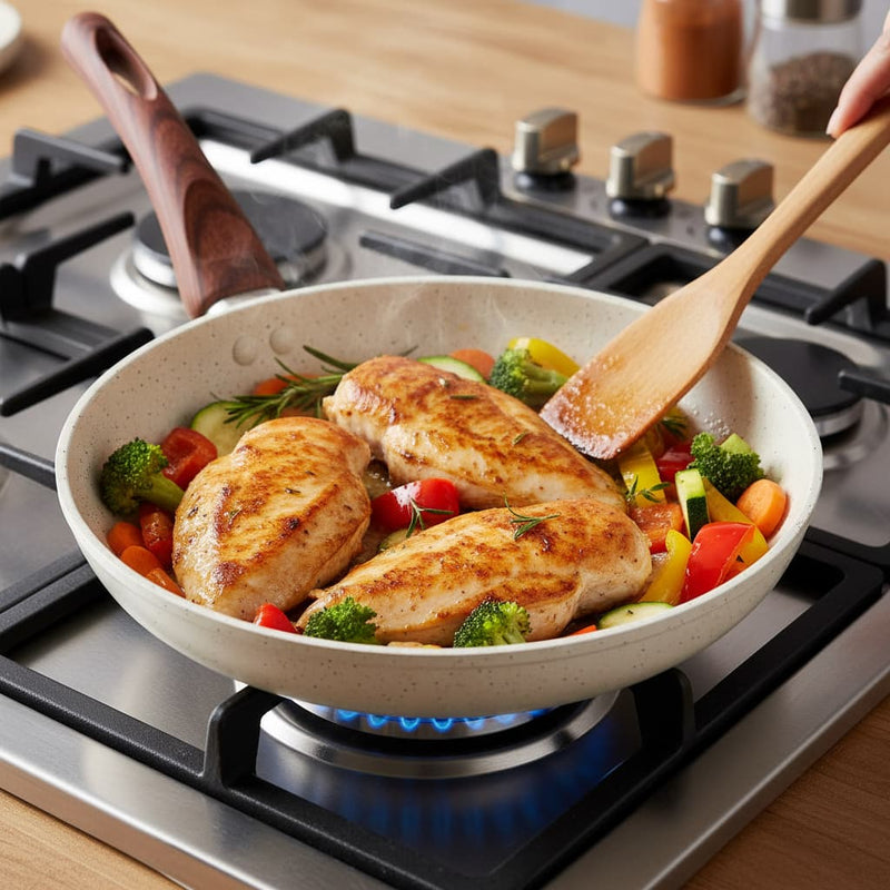 Frigideira Master Ceramic 24cm Bege Marmorizada – Indução e Antiaderente Premium